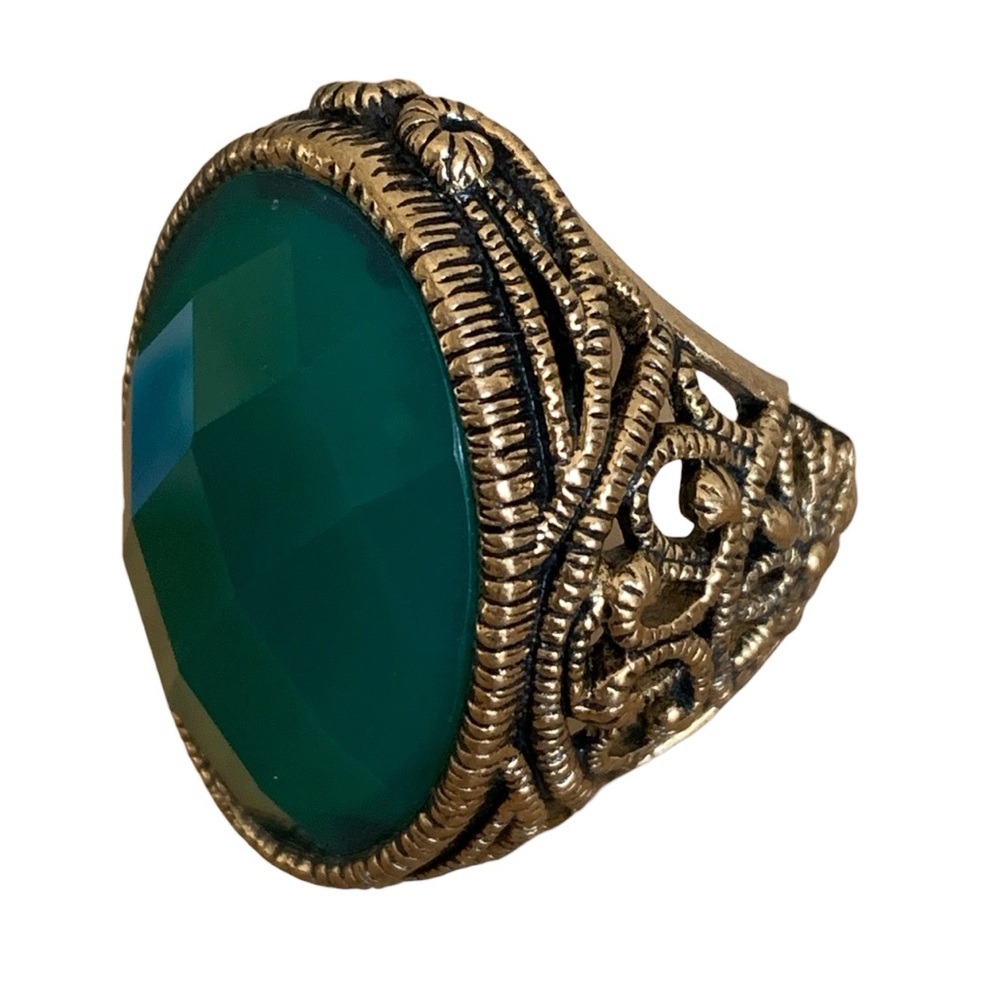 BARSE Thailand Brass Green Faceted Agate Ornate Woman’s Ring Jewelry